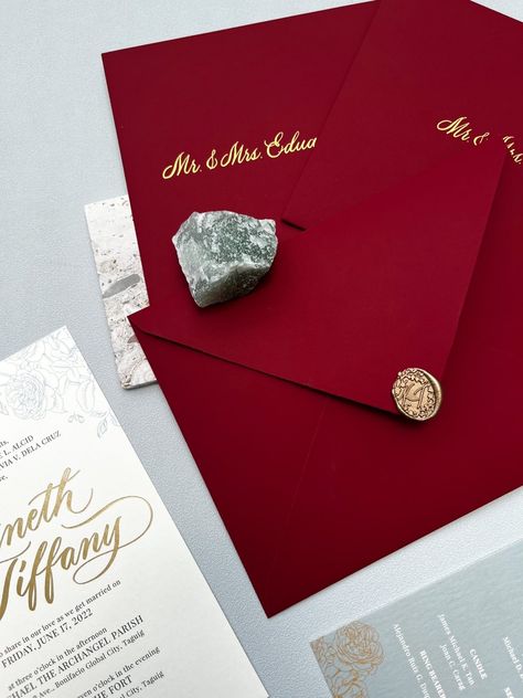 Red Wedding Card, Boxed Invitations, Cherry Style, Envelope Addressing, Handwritten Calligraphy, Luxury Stationery, We Get Married, Paper Ring, Ink Printing