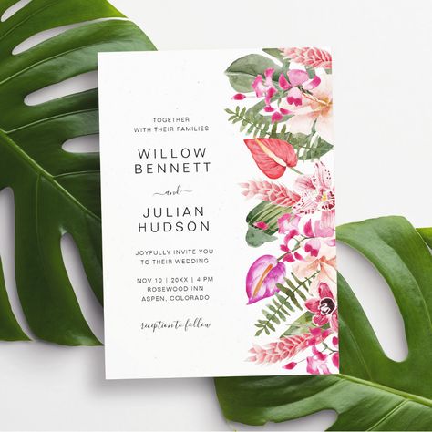 Modern Bright Tropical Wedding, Tropical Theme Wedding Invitations, Tropical Color Wedding, Hawaiian Wedding Colors, Hawaiian Wedding Color Palette, Modern Tropical Wedding Invitations, Tropical Wedding Invite, Tropical Wedding Colors Palette, Tropical Wedding Theme Colors