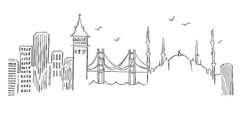 Istanbul Sketch, City Skyline Sketch, Istanbul Drawing, Skyline Sketch, Istanbul Skyline, Skyline Drawing, Door Poster, Istanbul City, City Sketch