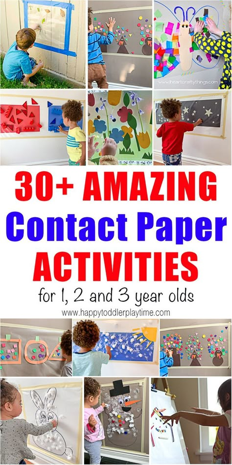 30+ Amazing Contact Paper Activities - HAPPY TODDLER PLAYTIME 30+ amazing contact paper activities for toddlers and preschoolers. Learn and play with all of these fun and easy sticky wall activities! #toddleractivities #finemotorskills #indooractivities #outdooractivities Sticky Wall Activities For Toddlers, Paper Activities For Toddlers, Contact Paper Activities, Sticky Wall Activities, Contact Paper Crafts, Wall Activities, Paper Activities, Toddlers Activities, Sticky Wall