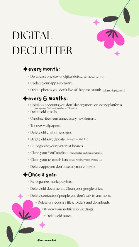 A complete digital declutter checklist that will keep you phone clean and updated. Try it! Digital Cleaning Checklist, Declutter Your Phone, Phone Reset Checklist, Phone Declutter, Phone Declutter Checklist, Digital Declutter Checklist, Digital Declutter, Digital Minimalism, Declutter Checklist