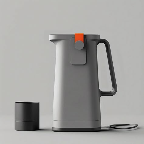 Kettle Concepts A modern kettle with a retro twist. Sleek lines, matte black and gray hues, and vibrant orange accents redefine your… | Instagram Scandinavian Product Design, Modern Kettles, Minimalism Kitchen, Geometric Shapes Drawing, Cmf Design, Industrial Design Trends, Innovative Packaging, Steaming Cup, Blender Tutorial