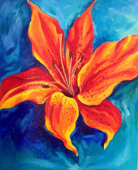 Tiger Lily. acrylic on canvas Tiger Lily Painting, Experimental Painting, Tiger Lilies, Soft Pastel Art, Lily Painting, Flower Painting Canvas, Canvas Painting Designs, Acrylic Painting Tutorials, Flower Art Painting