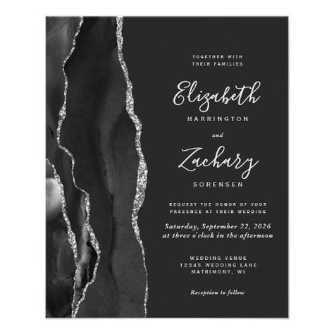 Dark Wedding Invitations, Elegant Wedding Stationery, Silver Invitation, Script Wedding Invitations, Silver Wedding Invitations, Elegant Modern Wedding, Agate Wedding, Afternoon Wedding, Budget Wedding Invitations