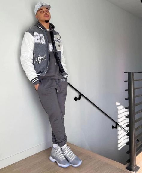 Grey Jordans Outfit, Jordan 11 Outfit Men, Grey Sneakers Outfit, Black And Grey Jordans, Gray And White Jordans, Clean Outfits, Grey Pants Outfit, Jordan 11 Outfit, Jordan 11 Cool Grey