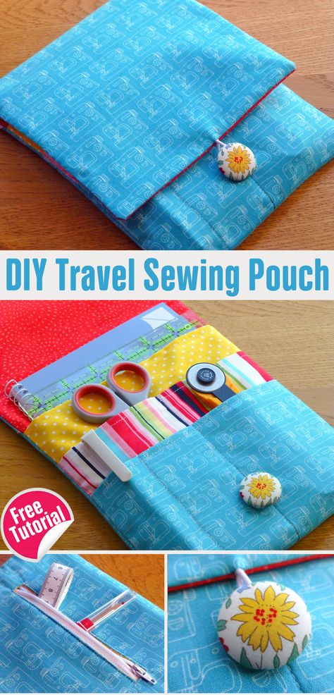 Travel Sewing Pouch Tutorial Travel Sewing Kit Diy Free Pattern, Sewing Organizer Pattern, Sewing Pouch, Sewing Kits Diy, Sewing Kit Bag, Sewing Organizer, Travel Sewing Kit, Cloth Book, Travel Sewing