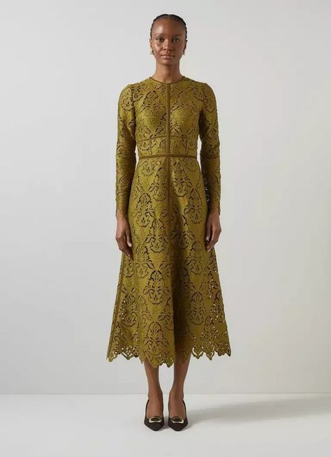 Gracie Moss Green Velvet Trimmed Lace Dress, LK Bennett UK Midi Skater Dress, Fall 24, Minimal Classic, Lk Bennett, Slim Fit Casual Shirts, Velvet Trim, Midi Length Skirts, Lace Midi, Lace Midi Dress