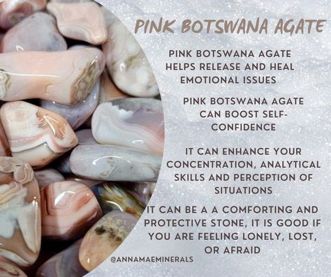 Metaphysical properties of pink botswana agate Pink Botswana Agate Meaning, Botswana Agate Meaning, Witch Business, Pink Botswana Agate, Agate Meaning, Witchcraft Books, Rock Minerals, Botswana Agate, Painting Rocks