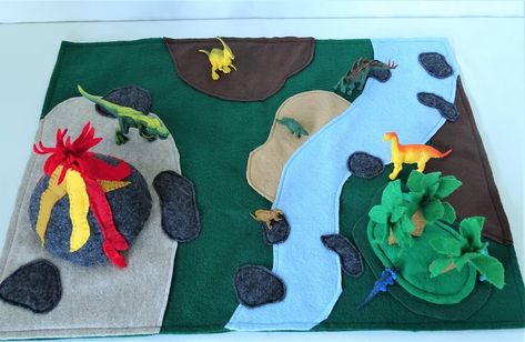 Dinosaur Play Volcano Play Mat Large Dinosaur Felt Play Mat - Etsy Play Mat Diy, Dinosaur Small World, Travel Play Mat, Play Farm, Felt Play Mat, Dinosaur Play, Dino Toys, Operation Christmas Child, Small World Play