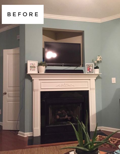 How to close in a 90's TV Cubby Tv Cutout Above Fireplace Coverup, How To Cover Tv Hole Above Fireplace, Cover Tv Hole Over Fireplace, Covering Tv Niche Above Fireplace, Cover Tv Hole Above Fireplace, Tv Hole Above Fireplace Ideas, Fireplace Cubby Hole Ideas, Tv Cabinet Above Fireplace, Alcove Above Fireplace