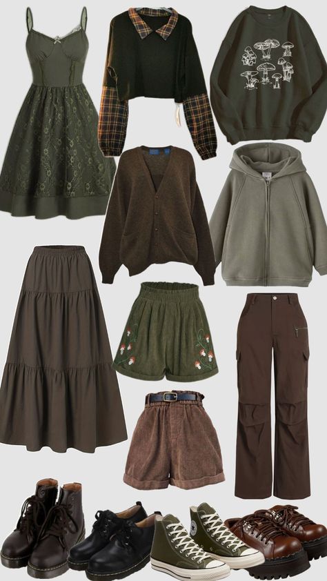 #goblincore #earthy #fall #autumn #outfit Earthy Thrifted Outfits, Ivycore Outfit, Peasantcore Fashion, Earthy Cute Outfits, Indie Autumn Outfits, Warm Earth Tones Outfit, Fall Goblincore Outfits, Harvest Festival Outfit Ideas, Outfit Ideas Cottagecore Grunge