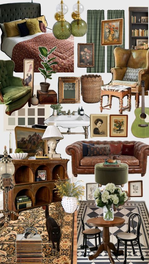 Cute Earthy Living Room, Earthy Vintage Interior Design, Earthly Eclectic, Inspiring Interior Design, Neutral Eclectic Home, Artsy Earthy Aesthetic, Granola Interior Design, Boho Antique Living Room, Types Of Decor Aesthetics