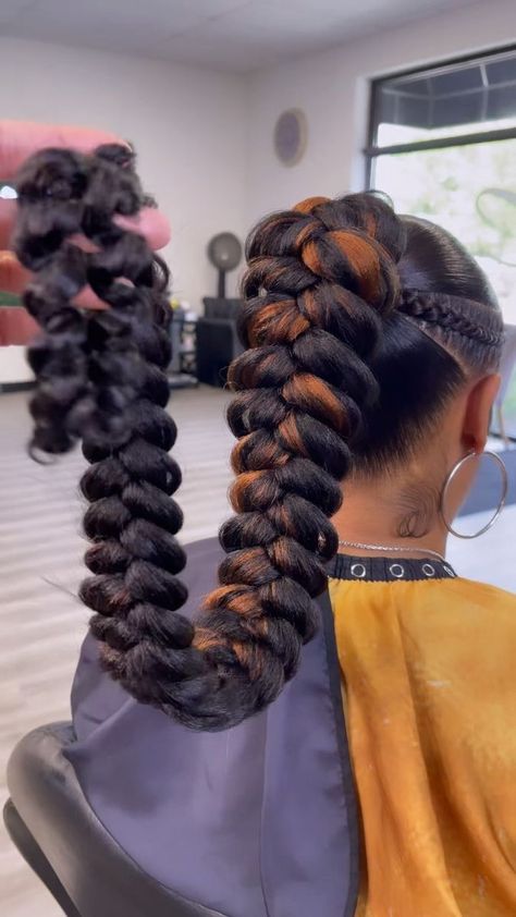 ExcellentHairstylist on Reels | Faux Braided Ponytail, Braids Up Into A Ponytail, One Braid Ponytail, Stitched Braids, Corn Braids, Barbie Hairstyles, Butterfly Braids, Hair Sleek, Girl Pony