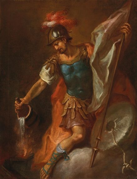 Artwork by Martin Johann Schmidt, St Florian extinguishing a fire, Made of oil on canvas Paintings Realism, Luke 10 27, 1 John 4 7, Saint Florian, Luke 10:27, Saint Tattoo, Mythology Paintings, St Florian, History Icon