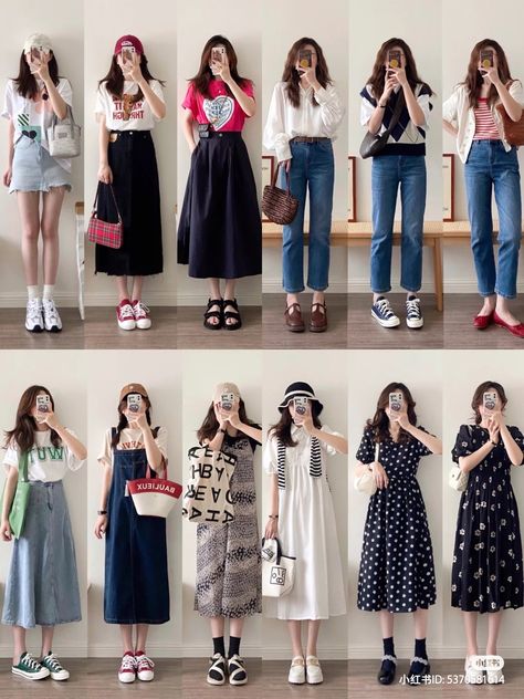 follow me!! Korean Petite Fashion, South Korean Outfits Summer, Summer In Seoul Outfit, Kdrama Outfits Women Casual Summer, Japanese Summer Outfits Casual, Summer Fashion Japan, Seoul Summer Outfits, Korean Street Fashion Summer 2024, Summer Ootd Korean