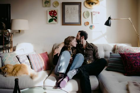 Cuddle Pose Ref, Home Engagement Shoot, Samm Blake, Portrait Portfolio, Ad Photography, Home Photo Shoots, Bed Photos, Portrait Shoot, Cuddling On The Couch