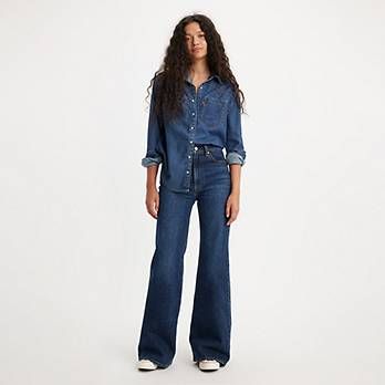 Ribcage Bell Women's Jeans - Dark Wash | Levi's® US Levi Flare Jeans Outfit, Bell Jeans Outfit, Levi’s Ribcage Outfit, Levis Ribcage Wide Leg Jeans, Levi’s Ribcage Jeans, Levi's Full-length Blue Jeans, Levi's Full-length Spring Pants, Bell Jeans, Ribcage Jeans