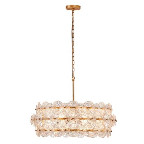 KAWOTI 6-Light Drum Glass Chandelier Pendant Lights - On Sale - Bed Bath & Beyond - 35654556 Pendant Light Over Bathtub, Glam Chandelier, Girls Bed, Cluster Chandelier, Refraction Of Light, Metal Light Fixture, Lantern Pendant Lighting, Island Pendant Lights, Diy Chandelier