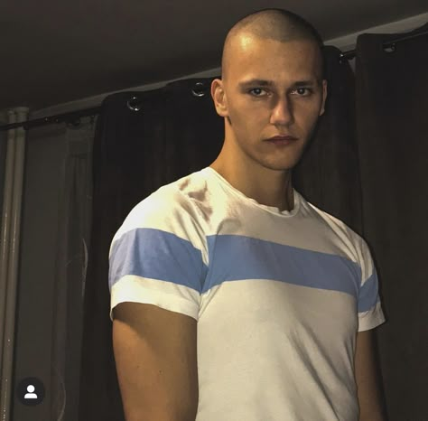 Shaved Head Men Aesthetic, Men With Buzzcut, Grown Out Buzzcut Male, Male Face Claims Buzzcut, Guys With Buzzcut Aesthetic, Bald Person, Male Model Shaved Head, Balding Mens Hairstyles, Bad Boy Style