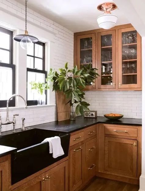 Black Counter Tops Oak Cabinets, Honey Oak Cabinets Black Countertop, Honey Oak Cabinet Black Counter, Light Oak Cabinets Black Countertop, Maple Cabinets With Black Countertops, Oak Cabinet Black Countertop, Black Marble Countertops Wood Cabinets, Black Countertop, Soapstone Counters