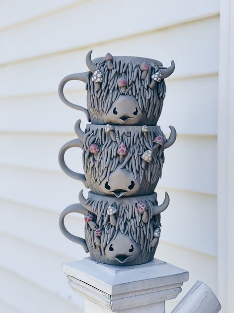 Handmade ceramic yak or highland cow mug by North Cove Clay #ceramics #highlandcow Mushroom Cow, Cow Mugs, Clay Moulding, Cow Mug, Pottery Animals, Organic Ceramics, Functional Pottery, Clay Art Projects, Ceramics Ideas Pottery