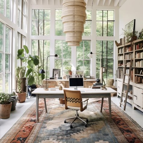 Home Office Garden Room, Home Office Big Windows, Sunroom Office Ideas, Sunroom Office, Inspiring Office, Office Vibes, Vision Book, Creative Office, Dream Office