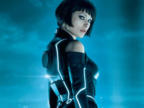 Quorra Olivia Wilde Tron Legacy, Olivia Wilde Tron, Hair Movie, Wild Movie, Short Black Hair, Tron Legacy, Short Brown Hair, Black Costume, Olivia Wilde