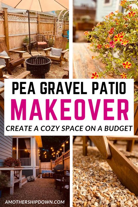 A pea gravel patio is a budget-friendly way to significantly improve your backyard. You can create a cozy side yard or small patio space, including a pea gravel fire pit area, to enjoy with your family. This makeover post will give you some pea gravel patio ideas to help get you started. Within a few days you can completely transform the look and feel of your outdoor space, for a fraction of the cost of a deck or brick patio. Gravel Patio Diy, Pebble Patio, Pea Gravel Patio, Small Outdoor Patios, Gravel Landscaping, No Grass Backyard, Raised Patio, Gravel Patio, Cozy Backyard