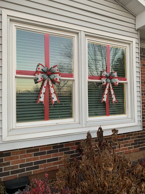 Used led tape lights around window. Use on inside of house with lights facing out and packing tape in strategic spots to hold them in straight lines. I never removed the adhesive strips. So easy and held the whole season! Christmas Lights Around Windows Inside, Lights Around Window, Window Christmas Wreaths, Christmas Lights Around Windows, Christmas Wreath On Windows Outdoor, Inside Of House, Christmas Decir, Christmas Exterior, Christmas Wreaths For Windows