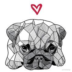 Easy Pencil Drawings, Baby Pug, Pug Tattoo, Geometric Art Animal, Puppy Sketch, Baby Pugs, Pug Art, Geometric Design Art, Geometric Drawing