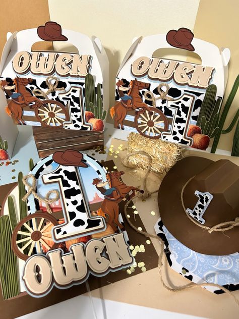 Custom my first rodeo party favors goodie boxes party hat and cake topper 1st Rodeo Birthday Party Ideas, First Rodeo Birthday Party Favors, Rodeo Goodie Bags, My First Rodeo Piñata, 1st Rodeo Party Favors, First Rodeo Party Favors, First Rodeo Favors, My First Rodeo Centerpieces, First Rodeo Birthday Favors