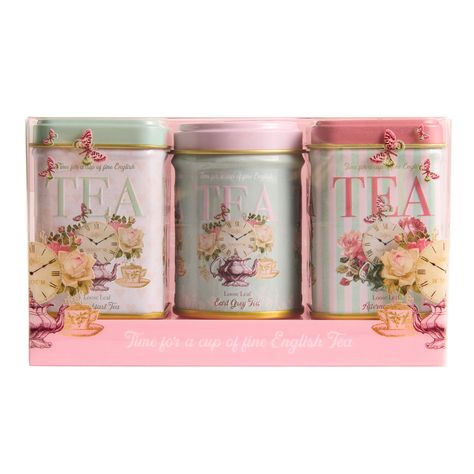 New English Teas Tea Time Mini Loose Leaf Tea Tins 3 Pack - World Market Tea Party Decorations Diy, Poetry Tea Time, Vintage Tea Tins, Tea Organization, Cottage Coquette, Tea Decor, Tea Party Favors, Second Birthday Ideas, Tea Store