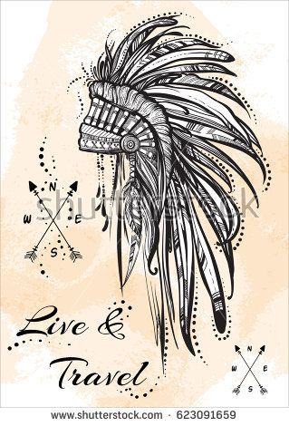 Tattoo Art Prints, Headdress Tattoo, Compass Art, Cowgirl Tattoos, Indian Feathers, Indian Tattoo, Art Videos Tutorials, Diy Simple, Vintage Indian