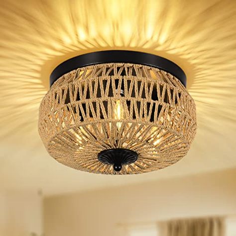 Rattan Flush Mount, Recessed Ceiling Lights, Lampshade Designs, Recessed Ceiling, Dining Lighting, Ceiling Light Fixture, Woven Rattan, Room Lighting, Mount Light