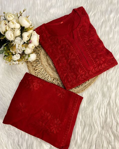 🌸1650/-SET PRICE 48 50 52 54 56 A plus-size dyed rayon Chikankari cord set typically includes a beautifully crafted top and bottom , The set is adorned with intricate Chikankari embroidery, The dyed fabric gives it a vibrant yet graceful appeal, while the cord set design adds a modern, coordinated look. Perfect for both casual and festive wear, offering a flattering fit for plus-size individuals. DETAILS 🪡 FABRIC - DYED RAYON KURTI LENGTH - 44 approx PLAZO LENGTH - 38 approx KURTI... Cord Set Design, Angrakha Kurti, Kashmiri Suits, Chikankari Embroidery, Rayon Kurti, Chikankari Suits, Short Kurti, Anarkali Kurti, Cord Set