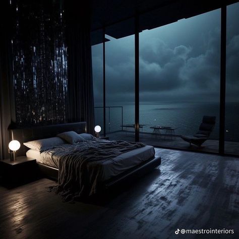 Black Bedroom Luxury, Dark House Aesthetic, Dark Modern House, Dark Homes, Dark Bedroom Aesthetic, Dark Vibes, Luxury Mansion, Dark Modern, Dark Bedroom