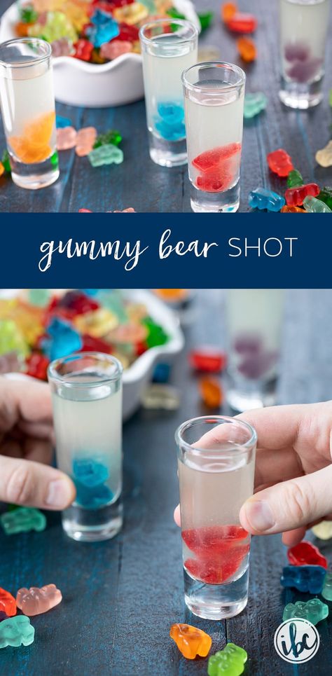 Gummy Bear Shot Recipe - How to Make Gummy Bear Shots #gummybear #shot #alcohol #recipe #vodka Gummy Bear Drink, Gummy Bear Shots, Signature Shots, Fruity Shots, Easy Shot Recipes, Shots Alcohol Recipes, Congo Bars, Alcholic Drinks, Bear Recipes