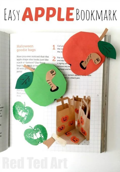 Apple Bookmark Corner - Super easy Paper Apple Bookmark Corner DIY. These bookmarks make super fun little Teacher's Gifts for Back to School. Great gift idea for bookworms too! #Bookmarks #Teachers #Backtoschool #Bookworm #Apple Apple Bookmark, Bookmark Corner, Paper Apple, Easy Teacher Gifts, Crafts By Season, Red Ted Art, Bookmark Craft, Back To School Crafts, Apple Theme