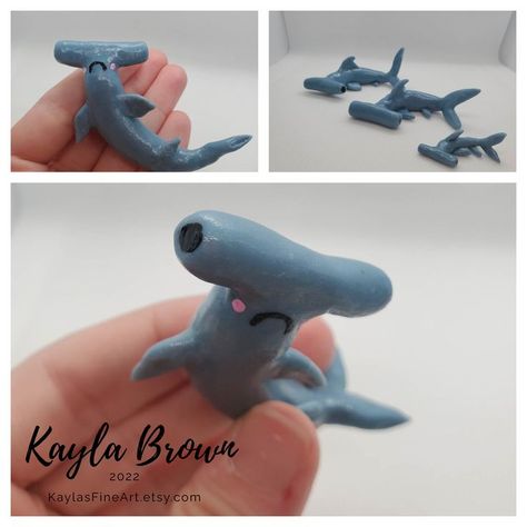 Cute Clay Ideas Easy Animals, Plastelina Figures Easy, Polymer Clay Ocean Animals, Clay Ideas Functional, Small Polymer Clay Animals, Shark Air Dry Clay, Clay Shark Easy, Clay Hammerhead Shark, Small Clay Sculptures Easy