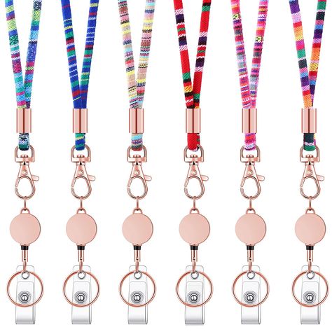 PRICES MAY VARY. Package quantity: the package comes with 6 pieces of boho lanyards with metal badge reels; The lanyards are made of polyester, tenacious, not easy to tear; The badge reels are made of zinc alloy, strong and stable; Keys and ID cards can be hung by the lanyards or the badge reels, so you don't have to worry about losing your belongings Appropriate dimensions: each key chain lanyard is approximately 13.8 inches/ 35 cm in length; You just need to hang the lanyards around your neck, Lanyards For Teachers, Cute Lanyards, Badge Lanyard, Chain Lanyard, School Supply Labels, Retractable Badge Holder, Bohemian Colors, Beading Ideas, Bohemian Necklace