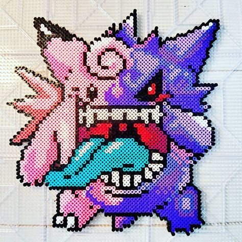 Kate Rodriguez on Instagram: “Clefable/Gengar Mashup. Measures 12"×11" $30, shipped. #pokémon #cleffa #clefairy #clefable #ghastly #haunter #gengar #normal #fairy #ghost…” Ghastly Haunter Gengar Tattoo, Ghastly Perler Bead Patterns, Gengar Perler Bead Pattern, Gengar Perler Beads, Gengar Perler, Pokemon Ghastly, Ghastly Pokemon, Gastly Pokemon, Bead Pokemon