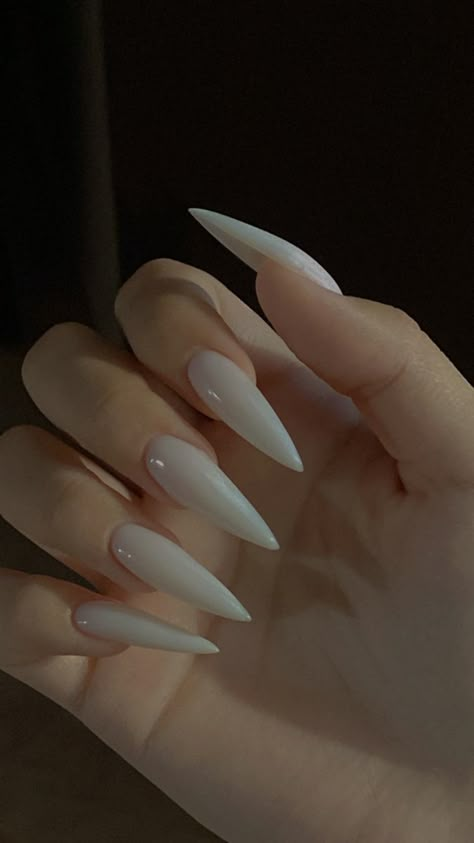 Very Sharp Nails, Claw Shape Nails, Cute Nails Acrylic Stilettos, Nails 2024 Stiletto, Stiletto Nails Nude Color, Cool Long Nails, Milky White Stiletto Nails, Long Nails Design 2024, Long Stiletto Nails Design