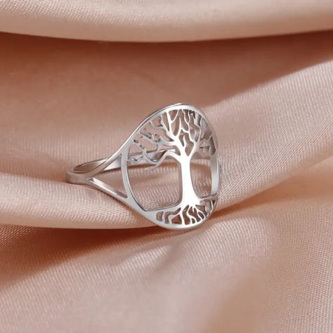 Men's Hollow Tree Of Life Rings Vintage Stainless Steel Ring - Temu Family Tree Of Life, Celtic Band, Tree Of Life Ring, Two Pieces Set Outfits, Tree Ring, 21st Gifts, Wedding Band Sets, Finger Rings, Color Ring