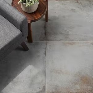 Angela Harris Fuller Gray 23.62 in. x 47.24 in. Polished Porcelain Floor and Wall Tile (15.49 sq. ft./Case) Gray Tiles Living Room Floor, Grey Tiles Living Room, Grey Tile Kitchen Floor, Grey Kitchen Tiles, Polished Cement, Angela Harris, Tiles Living Room, Foyer Flooring, Backsplash Wall