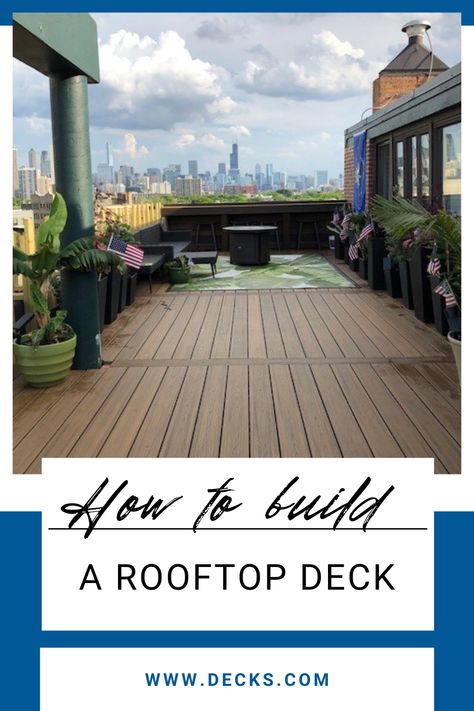 Love this view? Maybe you don't have the outdoor view you've been eyeing in HTGV, but you might have a roof top. Learn everything you need to know about building a #rooftopdeck. #deckbuilder #bestdecks #diy #diydecks #outdoorliving #outdoorspace #deckdesign #deckbuilding #decklife #backyard #citylife #cityviews #outdoorviews #citybackyard Deck Design Plans, Under Deck Drainage, Deck Cost, Deck Maintenance, Deck Supports, Deck Framing, Dream Deck, Deck Installation, Under Decks