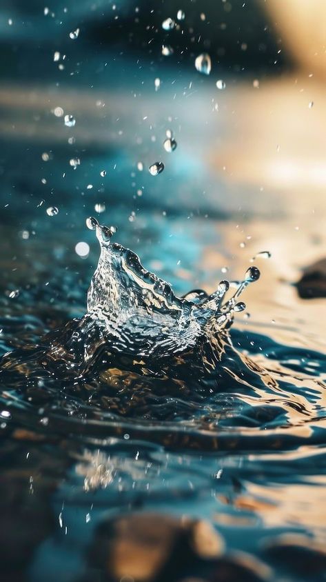 Water with drops outdoors nature sea. AI generated Image by rawpixel. | premium image by rawpixel.com Beautiful Water Wallpaper, Nature Photography Water, Air Asthetics Photos, Nature Element Aesthetic, Water Droplet Photography, Movement Of Water, Water Drop Wallpaper, Water Reference, Peaceful Water