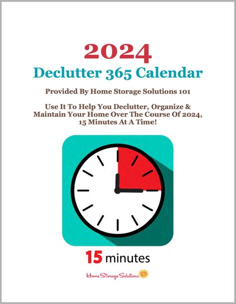 Free printable 2024 Declutter 365 Calendar, with daily 15 minute missions to declutter your whole house over the course of one year. If you feel overwhelmed this plan will help, because it gives you proven step by step instructions! Hundreds of thousands have been downloaded! {courtesy of Home Storage Solutions 101} #Declutter365 #Declutter #Decluttering Declutter 365 Calendar 2024, Home Storage Solutions 101, 2024 Declutter Calendar, December Declutter Calendar, House Storage Ideas Organizing, 2024 Declutter, House Storage Hacks, House Storage Ideas, Storage Ideas Closet