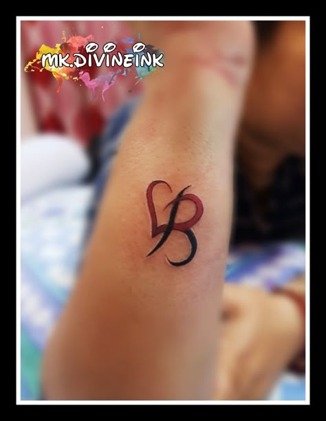 Initial tattoo designs with heart, Initial B, Colourful tattoo, Letter B tattoo, Small tattoo, Loveone, Blackwork tattoo, Tattoo, Artist, Art, Tattoo style, Tattoo for couples, female tattoo artist ARTIST:- @mk.divineink  INSTAGRAM:- www.instagram.com/mk.divineink Tattoo Ideas Female Letters, Bhumi Name Tattoo, Heart B Tattoo, B Tatoos, B Name Tattoo, P Letter Tattoo Design, P Tattoo Letter Design, B Tattoo Letter Initial, Tattoo Letter B