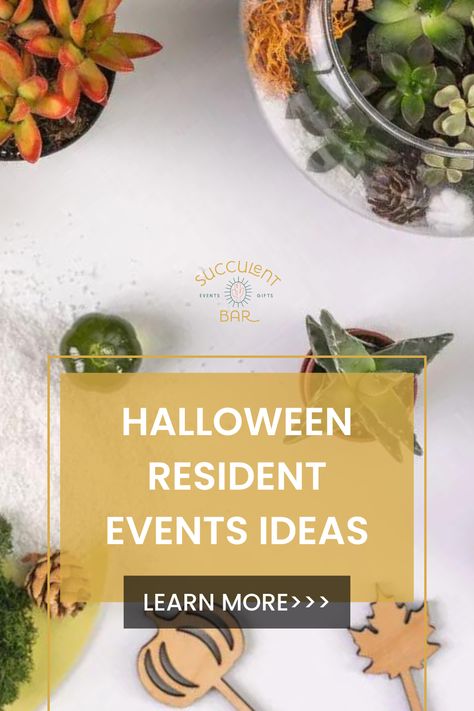 Calling all community organizers! This ultimate guide to Halloween resident event ideas is a must-have resource for property managers. Uncover a treasure trove of engaging activities that will unite your residents. Whether you're into classic Halloween traditions or seeking innovative experiences like Succulent Bar, this guide has it all. Prepare for a hauntingly memorable Halloween! Resident Halloween Events, Resident Events Ideas Apartments Fall, Community Halloween Event Ideas, Halloween Resident Event Ideas, Halloween Community Event Ideas, Halloween Resident Events, Resident Event Ideas Apartments, October Resident Events, Resident Activity Ideas