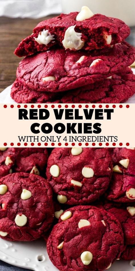 Red Velvet Cake Cookies, Red Velvet Cake Mix Cookies, Easy Red Velvet, Smores Dessert, Resepi Biskut, Velvet Cookies, Red Velvet Cake Mix, Cookie Recipes Unique, Cake Mix Cookie Recipes